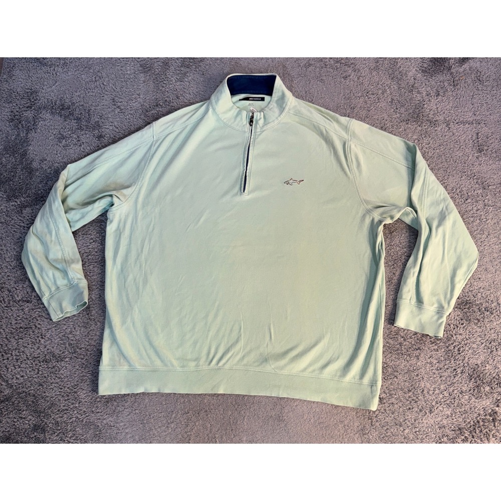 Greg Norman Mens 1/4 Zip Pullover XXL Mint Green Cotton Shark Logo Sweater